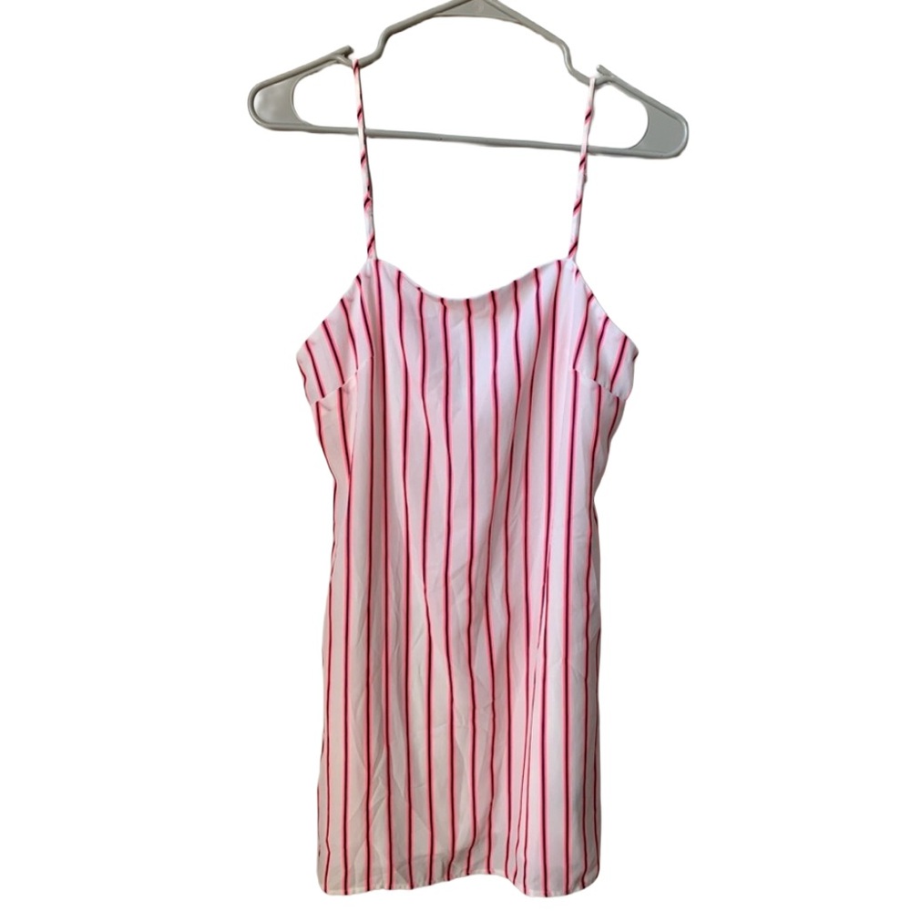 TRIXXI Women’s White w/ Neon Pink & Black Stripes Fully Lined Mini Dress/ Tunic